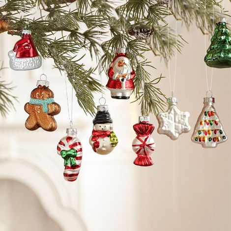 Lot de 9 boules de Noël en verre - Décorations de Noël avec boîte de rangement - Figurines : Saint-Nicolas, bonhomme de neige, Père Noël, sucre d'orge, bonhomme en pain d'épices, flocon de neige (1/5)