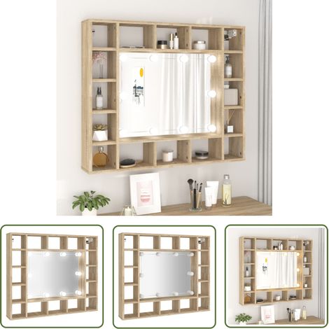 The Living Store Spiegelschrank mit LED Sonoma-Eiche 91x15x76,5 cm - Spiegelschrank - LED-Spiegelschrank - Badschränkchen - Holzwerkstoff Möbel - Badezimmermöbel (1/5)