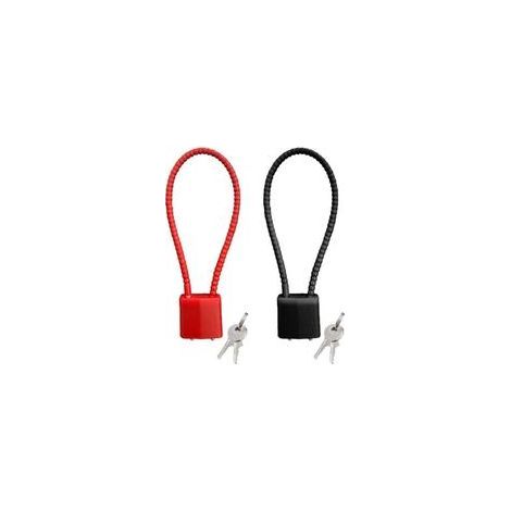 Lot de 2 cadenas avec clé, cadenas longs en étrier, verrous à câble métallique malléables, verrous antivol pour vélos, casiers (noir, rouge) (1/4)