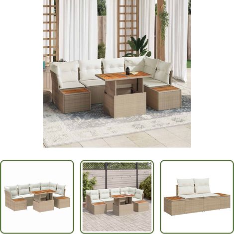 Terrassensofa - Garten-Sofa-Set mit Speicher 10 pcs Beige Poly Rattan (1/5)