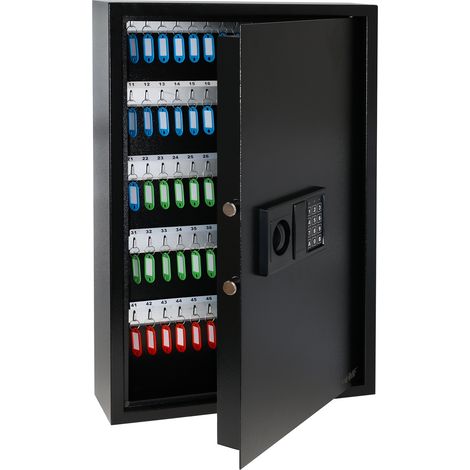 HMF Schlüsseltresor mit Zahlencode, Schlüsselsafe mit Elektronikschloss, 100 Haken, 66,5 x 43 x 13 cm, Schwarz