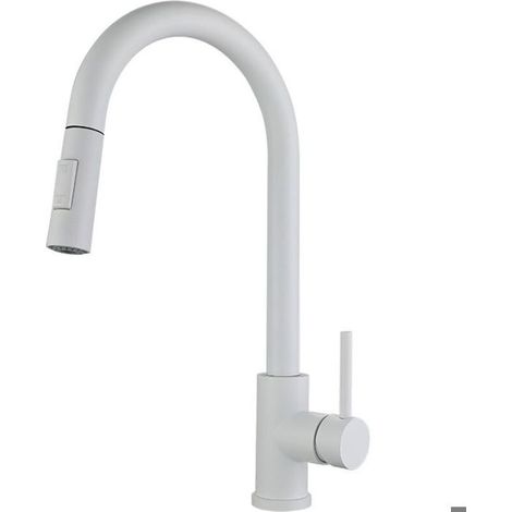 Robinet de cuisine extractible anti-éclaboussures, rotation à 360°, design léger, blanc (1/3)
