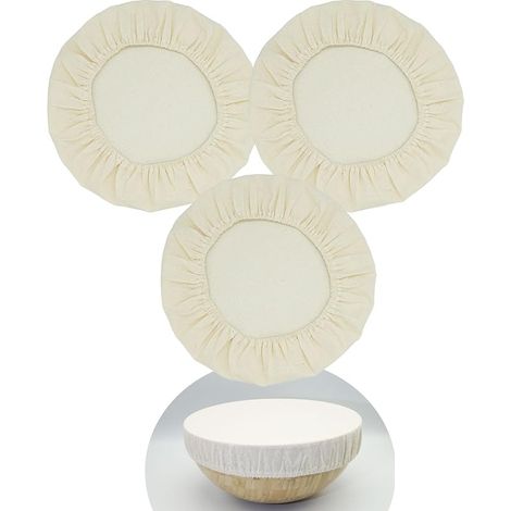 Lot de 3 couvercles en tissu reutilisables pour la fermentation du levain, coton non blanchi respirant, adaptes aux bols et bocaux de 8 a 11,5 pouces de diametre (XL) (1/5)