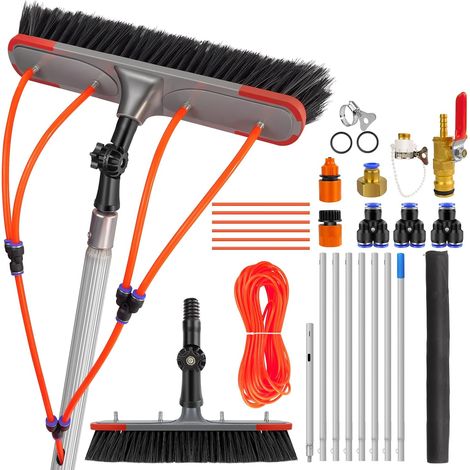 Brosse de nettoyage de vitres, jeu de tiges télescopiques de 7 mètres, tige rétractable en aluminium avec tête de brosse à angle réglable de 35 cm, outil de nettoyage et de nettoyage de vitres léger, (1/5)