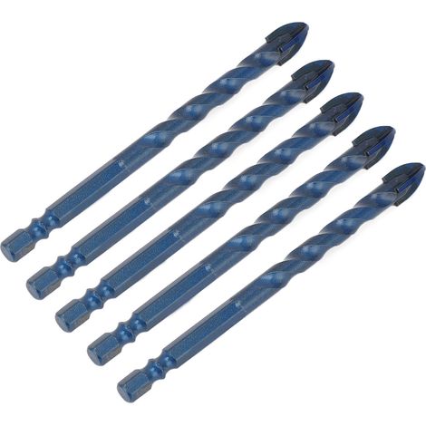 Set mit 5 10-mm-Kreuzspitzenbohrern mit Sechskantschaft, Bohrwerkzeug für Fliesen, Glas und Beton, dunkelblau (1/5)