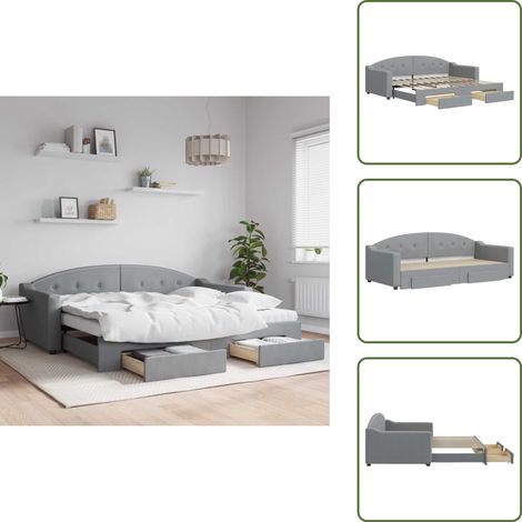 Tagesbett Ausziehbar mit Schubladen Hellgrau 90x200 cm Stoff - Sofa - Gästebett - Schlafsofa - Tagesbett - Doppelbett