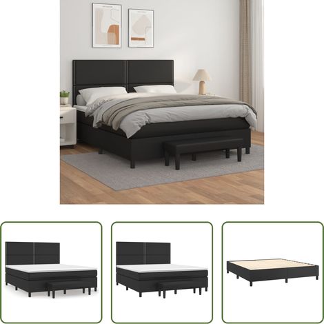 Matelas à ressorts ensachés -  Sommier à lattes de lit avec matelas Noir 180x200 cm Similicuir (1/5)