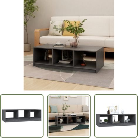The Living Store Couchtisch Grau 110x50x34 cm Massivholz Kiefer - Couchtisch - Holzmöbel - Esszimmertisch - Wohnzimmerdeko - Grau (1/5)