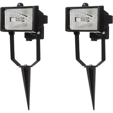Litecraft Spike Floodlight Outdoor IP44 Rated Garden Fitting In Black - 2 Pack (1/2)