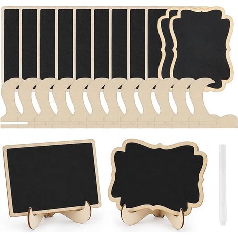 mini ardoises support bois tableau noir étiquettes buffet prix mariage set avec pieds et marqueur craie pour enseigne boulangerie (1/5)