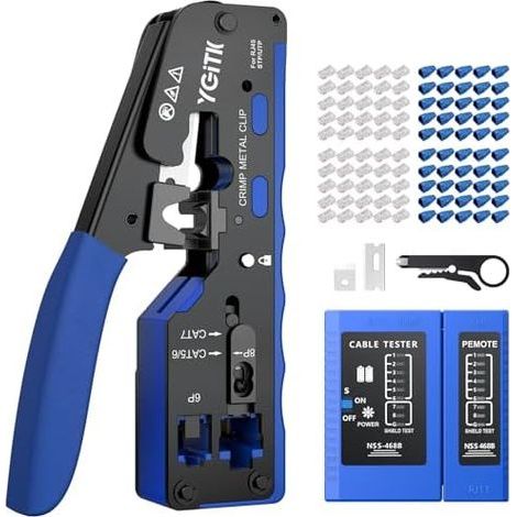 RJ45 Pince à Sertir Kit d'Outils de Sertissage Réseau avec 50Pcs Connecteur pour Câble Droit CAT6 et Nid 8P CAT5/CAT5E/CAT6/CAT6A/CAT7/CAT7A - (1/5)