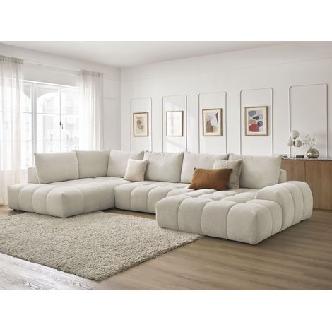 BOBOCHIC - Canapé panoramique convertible coffre EVEREST tissu texturé Angle droit Beige (1/5)