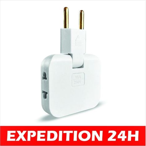 Multiprise - ZISONIX - 3 Prises - Connexion Pivotante 180° - Intérieur - Blanc (1/5)