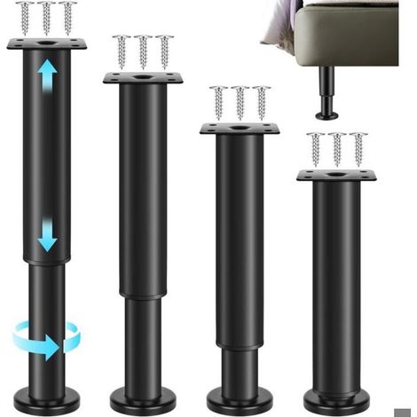 Pied Meuble Reglable - 4 pieces - Metal 18-30cm noir - Pour table armoire canape grande base (1/4)