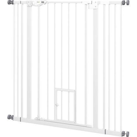 Cancello di sicurezza per animali 74-101 x 104.1 cm doppia chiusura porta automatica alta moderna in acciaio bianco 210007439
