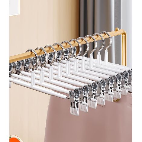 Lot de 10 Cintres, Crochet pivotant 360°, Pinces antidérapantes, Métal, Pour pantalons jupes (1/5)