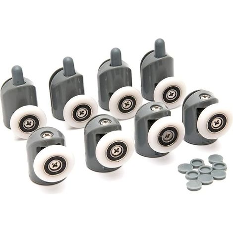 Rouleau de porte de douche Accessoires de salle de douche Roue suspendue pour partie supérieure de porte coulissante et accessoires de remplacement de roue unique fixés au botter (8 pièces) (1/5)