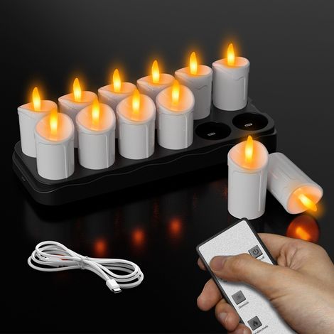 12 Bougies LED Rechargeables Sans Flamme avec Station de Charge, Télécommande et Minuterie, Bougies Chauffe-Plat pour HalloweenTélécommande, Noir et blanc (1/5)