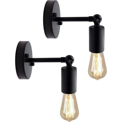 RHG Applique murale industrielle, lot de 2 appliques murales vintage, applique murale rustique, applique murale câblée noire, luminaires E26/E27 réglables à 240°, pour bar hôtel café restaurant boutiq (1/5)