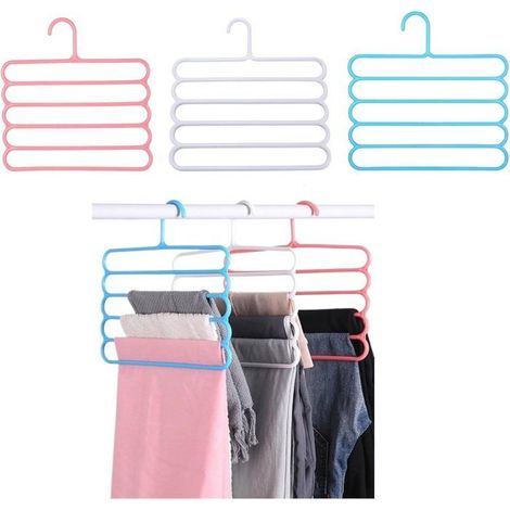 Portant à vêtements multicouche - Porte-pantalons multifonctionnel à cinq niveaux - Porte-pantalons de garde-robe - Pack de 6 - (1/5)