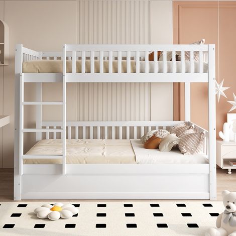 Lit superposé pour enfants 90 x 200 cm, en bois massif, système de support hydraulique, blanc (1/5)