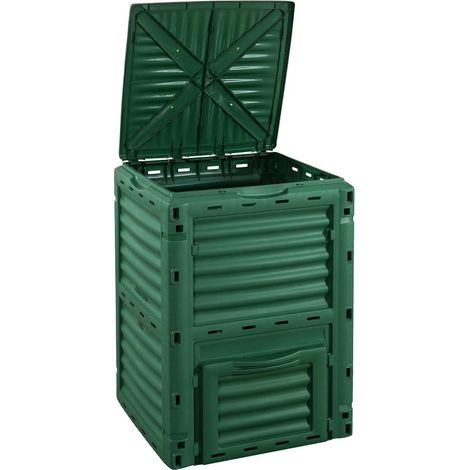 Compostiera Giardino da 300 lt in Plastica Verde Ideale per Compost Termico - 61x61x83 cm - Resistente alle Intemperie con Coperchio Ribaltabile (1/5)