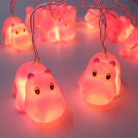 Guirlande lumineuse LED 1,8 m, 10 LED, motif animaux mignons, pour chambre d'enfant, décoration de Noël, sapin, jardin, cour, dortoir (hippopotame) (1/3)