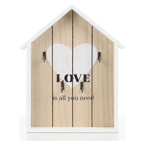 1 Boîte à clés, Bois, 6 Crochets, Modèle Love, Blanc, pour Maison, Entrée, Bureau (1/5)
