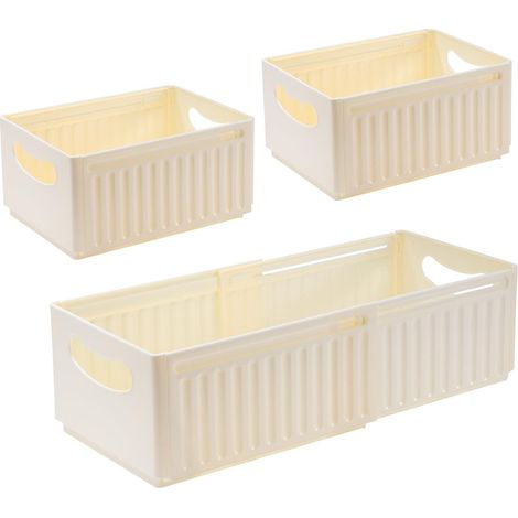 Lot de 3 Boîtes de Rangement Plastique Beige 14×28×25cm - Paniers Empilables Cuisine Salon Salle de Bain (1/5)