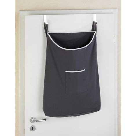 WENKO Über-Tür Wäschesammler Canguro Grau, 65 l, Grau, Baumwolle grau, Edelstahl rostfrei silber
