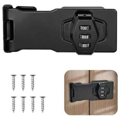 Moraillon à cadenas de 4 pouces, à combinaison à 3 chiffres, avec serrure à combinaison, en métal pour armoire de rangement, noir