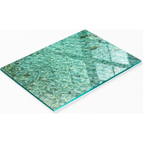 Stilvolle und robuste Glasplatte mit aufgedrucktem transparentem Wasser, 80 x 52 cm (1/5)