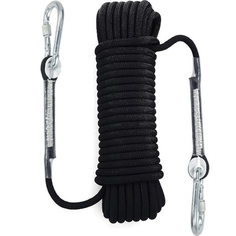Corde Escalade, 10M Corde d'escalade de Sécurité Statique avec 2 Mousqueton, Diamètre 8mm Corde D'évacuation Corde de Sauvetage Incendie en Parachute en Nylon Haute Résistance pour Alpinisme, Camping (1/5)