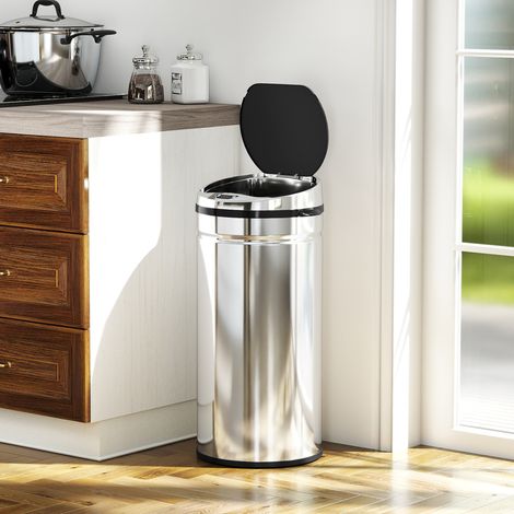 Poubelle à capteur 42 L, poubelle automatique en acier inoxydable avec capteur infrarouge, pour la cuisine et la salle à manger. (1/4)