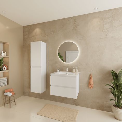 Ensemble Meuble Vasque 60 Cm Avec Colonne - Blanc Brillant - (1/5)
