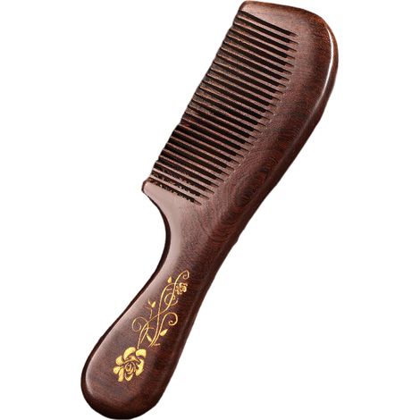 Peine de sándalo, de dientes finos, con mango, antiestático, desenredante natural.