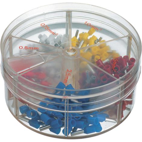 Assortiment d'embouts de fils, isolés, 0.5 - 2.5 mm²,,, bote de dispersion