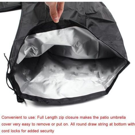 Housse de parasol d'extérieur pour parasol déporté, en tissu imperméable noir. (1/3)