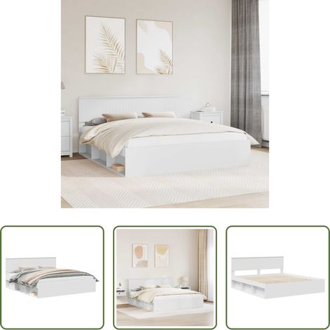 Cadre de lit - Cadre de lit avec tête de lit Blanc 180 x 200 cm Pin massif (1/5)