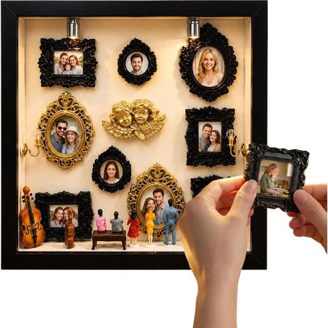 Vitrine souvenir de la liste d' ,Ornement de décoration de figurines humaines,Cadre d'ombrage sur le thème du musée - Pour pendaison de crémaillère, mariage, anniversaire, mère, copine, couples (1/5)