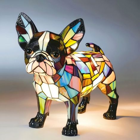 Bouledogue français Taille : 17 cm Modèle avec interrupteur USB indépendant - Veilleuse LED décorative en résine, statuette anim (1/5)