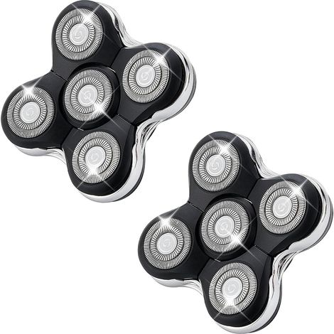 Tête de rasoir de remplacement à 5 lames compatible avec les rasoirs crâniens Sku Pitbull,Butterfly Kiss et Palm rasoirs électriques - Lot de 2 (1/5)