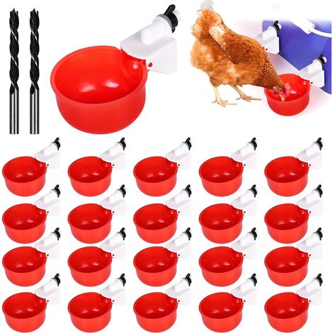 Lot de 20 gobelets à eau automatiques pour poules, avec perceuse, distributeur d'eau pour poules, abreuvoirs automatiques, pour volailles, canards, oies, dindes (1/5)