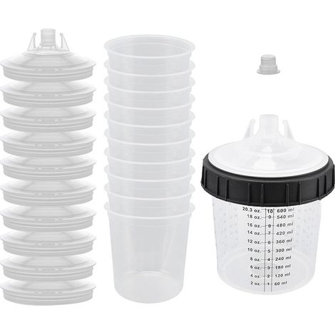 Vaso pulverizador desechable para pistola de pintura HVLP, sistema de vaso con inserto y tapa de 600 ml (20 oz)
