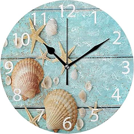 Reloj de pared digital creativo para sala de estar, reloj de pared silencioso con paisaje de playa. (1/5)