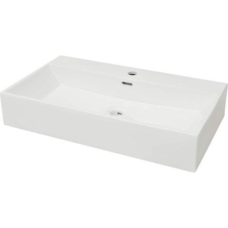 Lavabo vasque à poser Luxueux, avec trou de robinet Bac à laver, en céramique Blanc 76x42,5x14,5 cm OIB8348E (1/5)