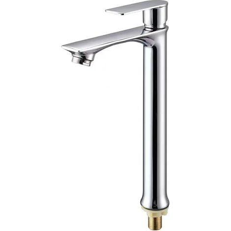 Single-hole bathroom sink faucet with single cold water valve - under-counter sink faucet - long, flat, electroplated, high-profile single cold water faucet.