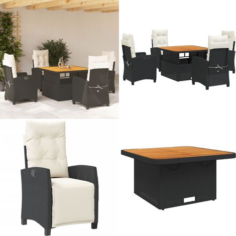 Ensemble à manger de jardin coussins 5pcs Noir Résine tressée - Ensemble Salon De Jardin - Meuble Extérieur - Table Extensible - Chaises Pliantes - Fauteuil Inclinable - Home & Living