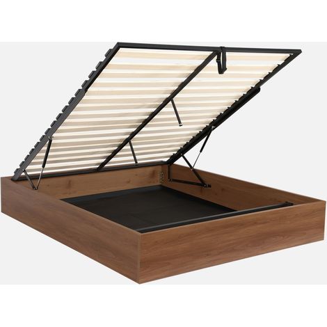 Letto contenitore con rete a doghe 160x200cm decorazione legno