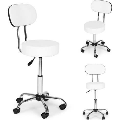 Adjustable Swivel Stool with Backrest - White (1/5)